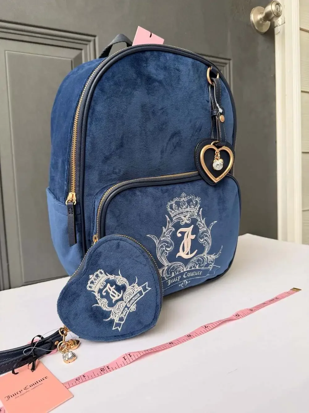 Set JuicyCouture Need More Juicy Velour Backpack and Heart CoinPurse RegalBlue